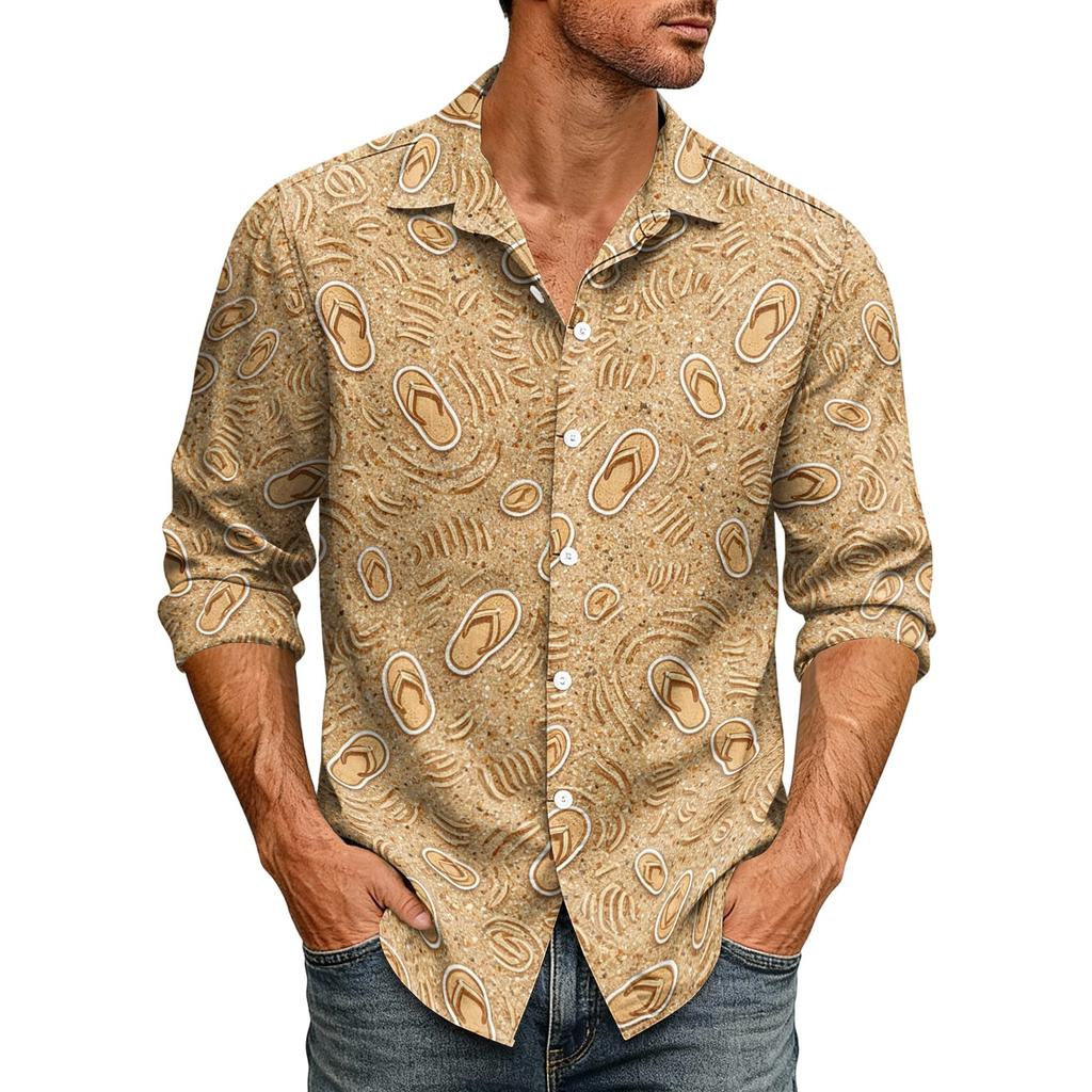 Men's Loose Fit Long Sleeve Shirt Vintage Style Casual Button Down Shirt with Spread Collar Suitable for Spring and Autumn