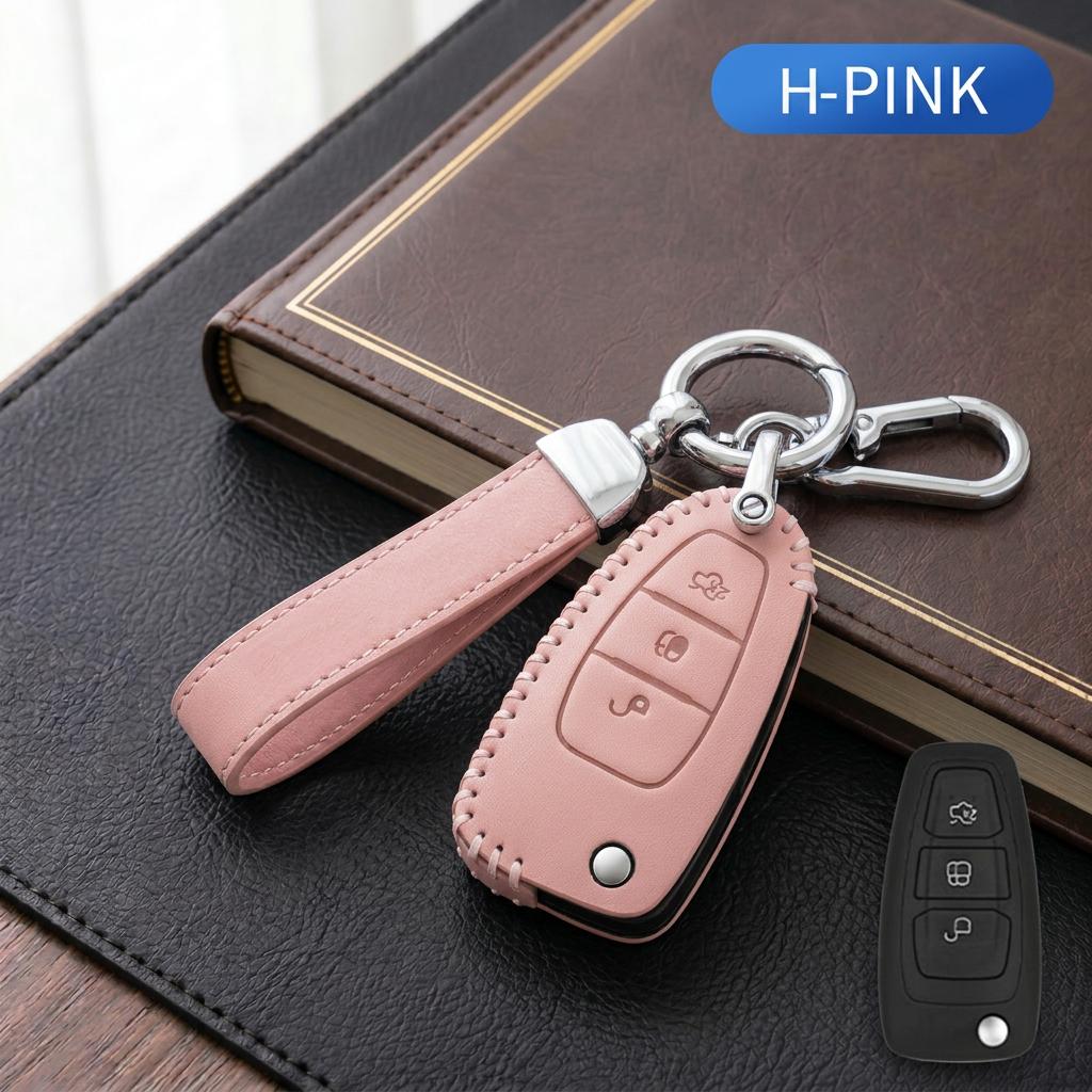 Leather Car Key Case Cover For Ford Focus Fiesta Kuga Mondeo C-Max S-Max Galaxy EcoSport Transit Remote Fob Protector Key Bag