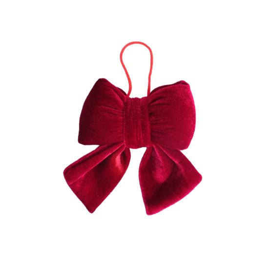Red Christmas Velvet Bows Vintage Plush Stuffed Christmas Bows Hanging Ornament