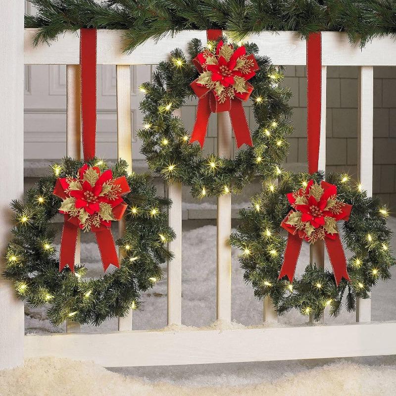 10/50pcs Artificial Glitter Christmas Flowers for Xmas Tree Ornament Fake Flower Floral New Year Party Home Decoratio