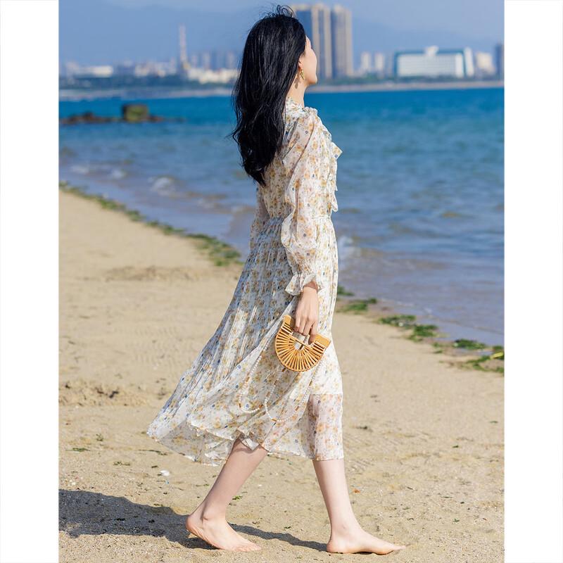 Demana Ruffled Lace A-Line Floral Midi Dress with Flowy Collar