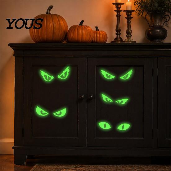 Glow in The Dark Window Decals Luminous Cat Eye Sticker, Peeping Eyes Funny Wall Decor Decal, Waterproof PVC Creative Art for Halloween Decoration
