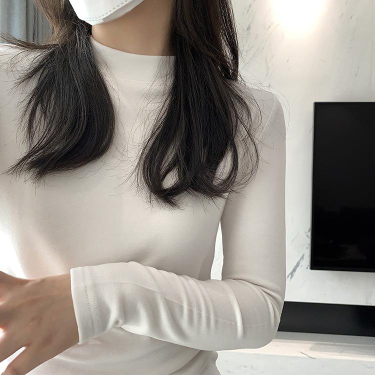 Women's Mock Neck Long Sleeve Thermal Top Slight Stretch Rayon Heat Retention Slim Fit Solid Color Warm Winter Base Layer Shirt