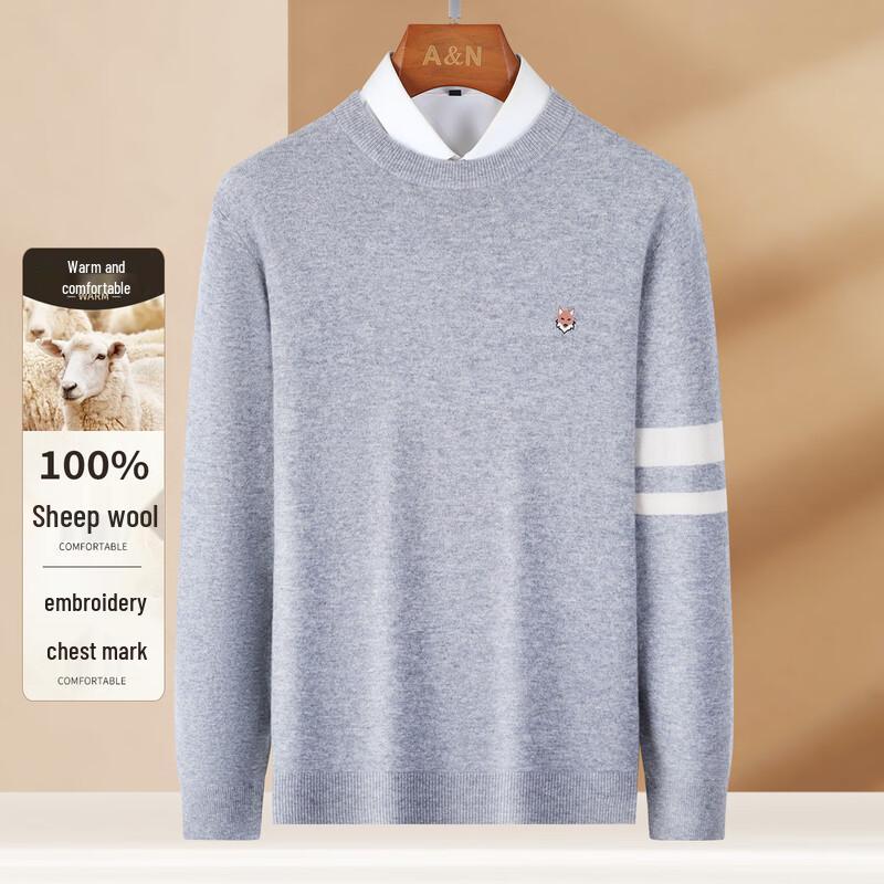 Herren 100% Merinowolle Colorblock Rundhals-Pullover