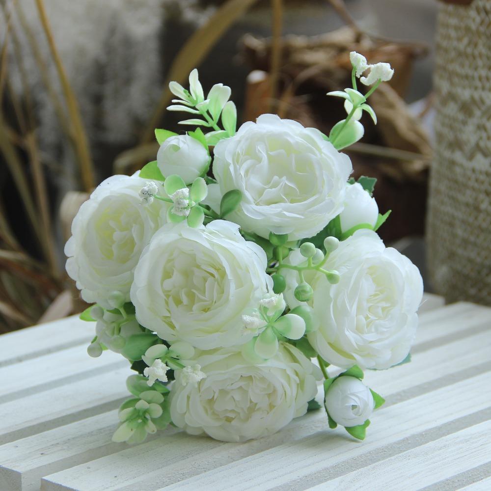 Neuer 32cm Pfingstrosenstrauß 3D 5 Köpfe Seidenblume Kleine Knospe Real Touch Kunstblume Hochzeit