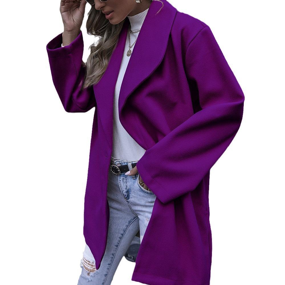 Women's Autumn and Winter Coat Fashion Lapel Long Woolen Coat