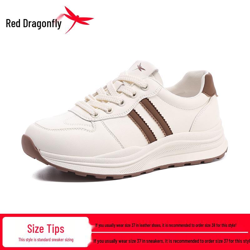 Red Dragonfly Women s White Waterproof Leather Casual Plus Size Lightweight Sneakers Size 36