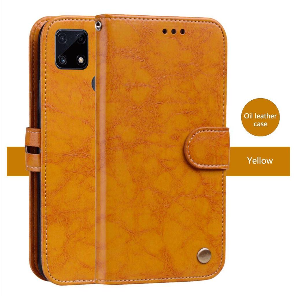 Vintage Crazy Horse Texture PU Leather Flip Wallet Phone Case for Realme C25s,C21,C15,Narzo 30A 20 Card Holder Kickstand Shockproof Protective Cover