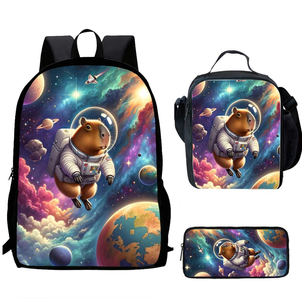 3pcs set Child Cute Capibara School Backpack with Lunch Bags ,Pencil Bags School Bags for Boys Girls Best Gift