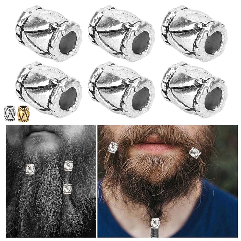 50pcs Retro Beard Hair Beads Barrel Shaped Hair Braiding Beads Alloy Jewelry Accessories
