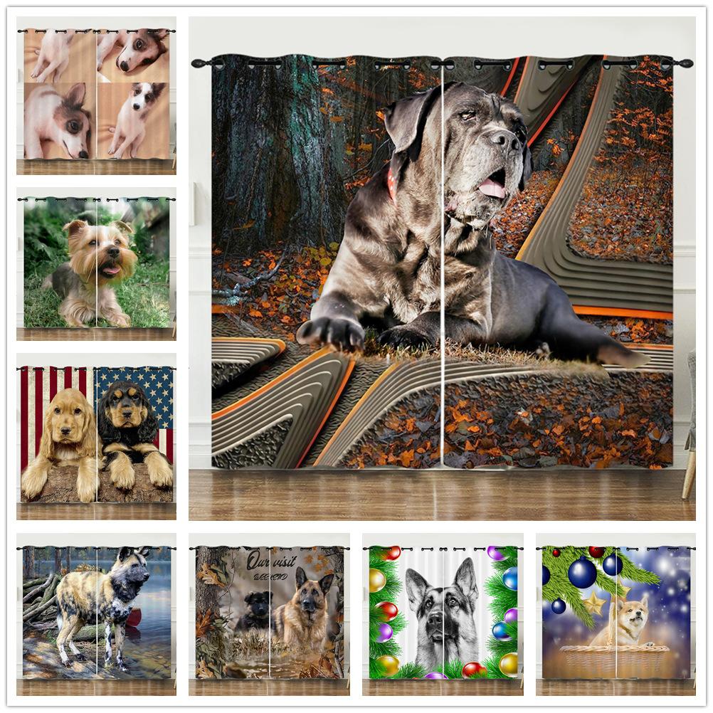 Supermarket Go Curtains Love Dog 3D Digital Printing Blackout Curtain Punching