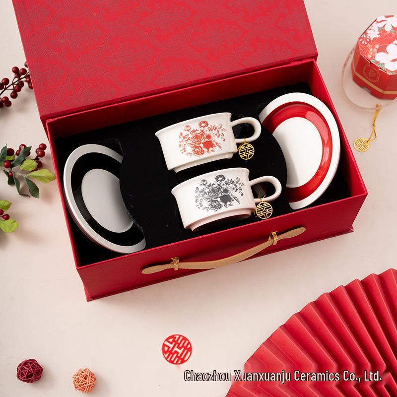 Elegant Retro Ceramic Coffee Cup and Saucer Set - Ideal Gift for Afternoon Tea