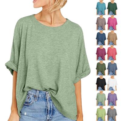Letni damski casualowy top T-shirt z krótkim rękawem o luźnym kroju dla kobiet plus size