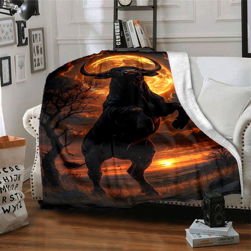 1pc Bull Statue Blanket - Lightweight Flannel Fleece with Digital Printing, Soft Warm for Sofa, Travel, Camping, Office yy251018322
