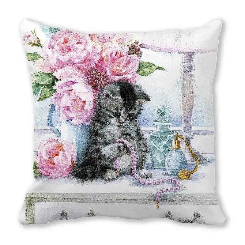 Home Decor Spring/Summer Pillowcase Animal Cat Dog Duck Sheep Print Cushion Cover Sofa Polyester  Funda De Almohada