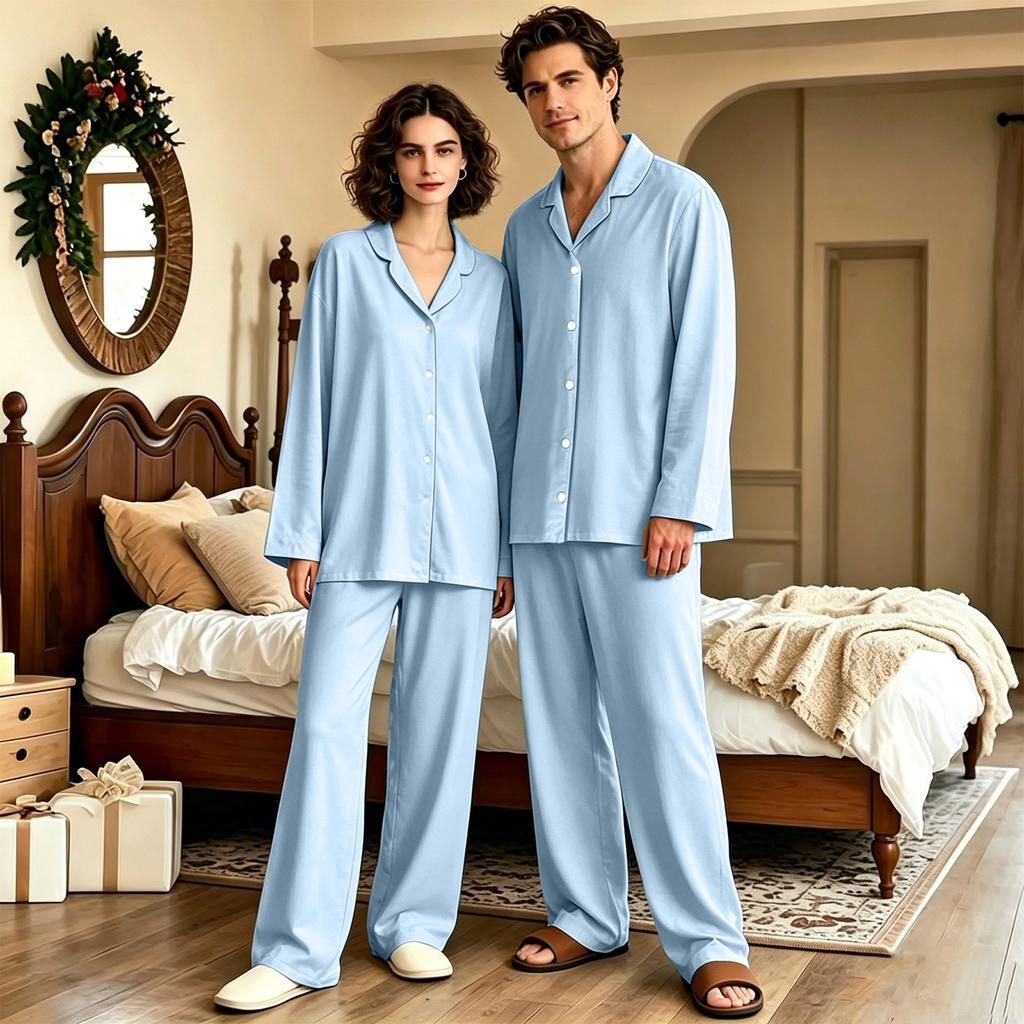 Women's Long Sleeve Loose Fit Pajama Set with Long Pants for Sleep and Home Lounging