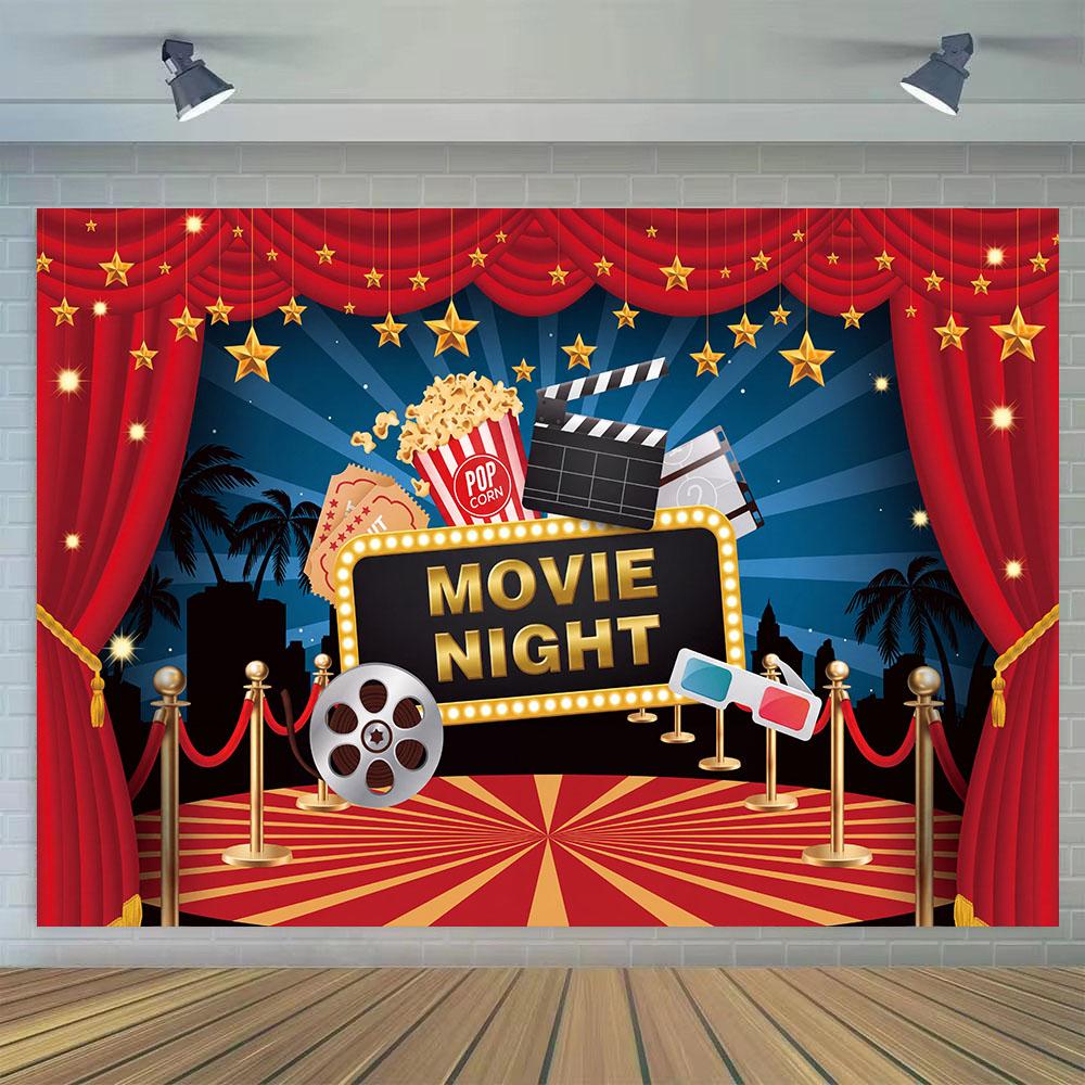 Movie Night Theme Party Decoration Above Table Banner Happy Birthday Backdrop for Dance Prom Photography Background Ball Poster