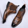 Classic Retro Man Chelsea Boots Men Brogue Leather Ankle Boots Fashion British Style Short Boots Versatile Casual Business Shoes