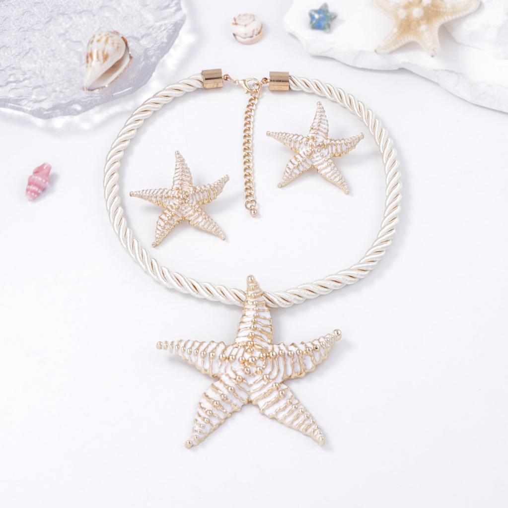 Trend Simple Fashion Ocean Leisure Vacation Wind Alloy Unique Starfish Pendant Necklace Earrings Jewelry