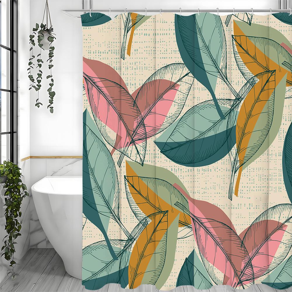 Colorful Vintage Leaf Shower Curtain, Bathroom Decorative Shower Curtain, Waterproof Shower Curtain with Hooks