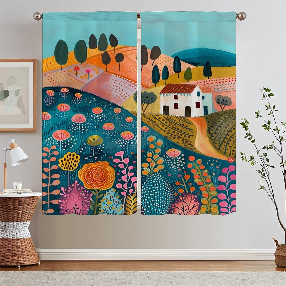 Gorgeous Painting Blackout Luxury Curtains for Living Room on Sale Bedroom Decoration Kitchen Curtains Salon 2 Cheap Pieces the
