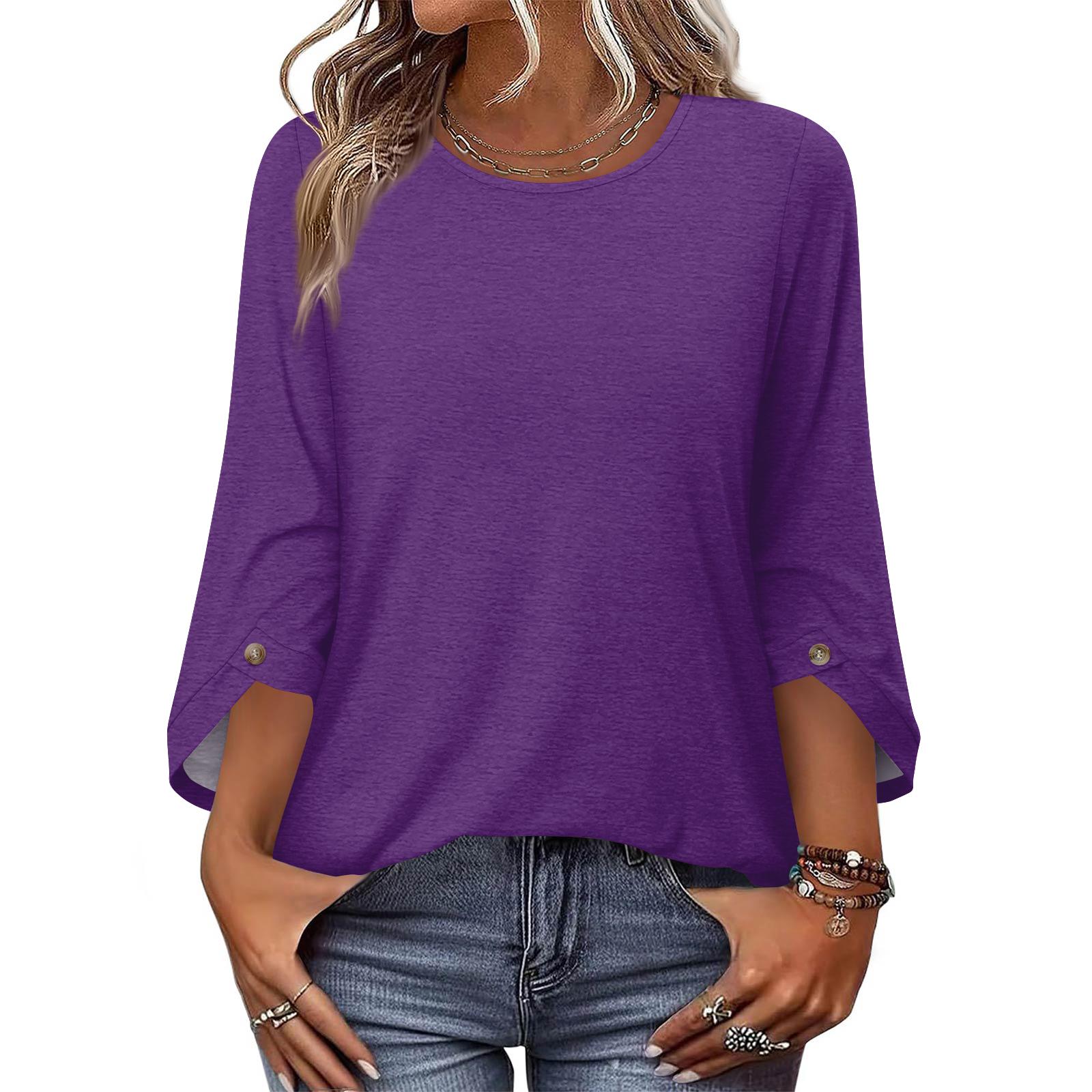 

Long Sleeve Shirts for Women Womens Long Sleeve Tops Long Sleeve Tops for Women Womens Long Sleeve T Shirts Casual Crewneck Blouse XL фіолетовий