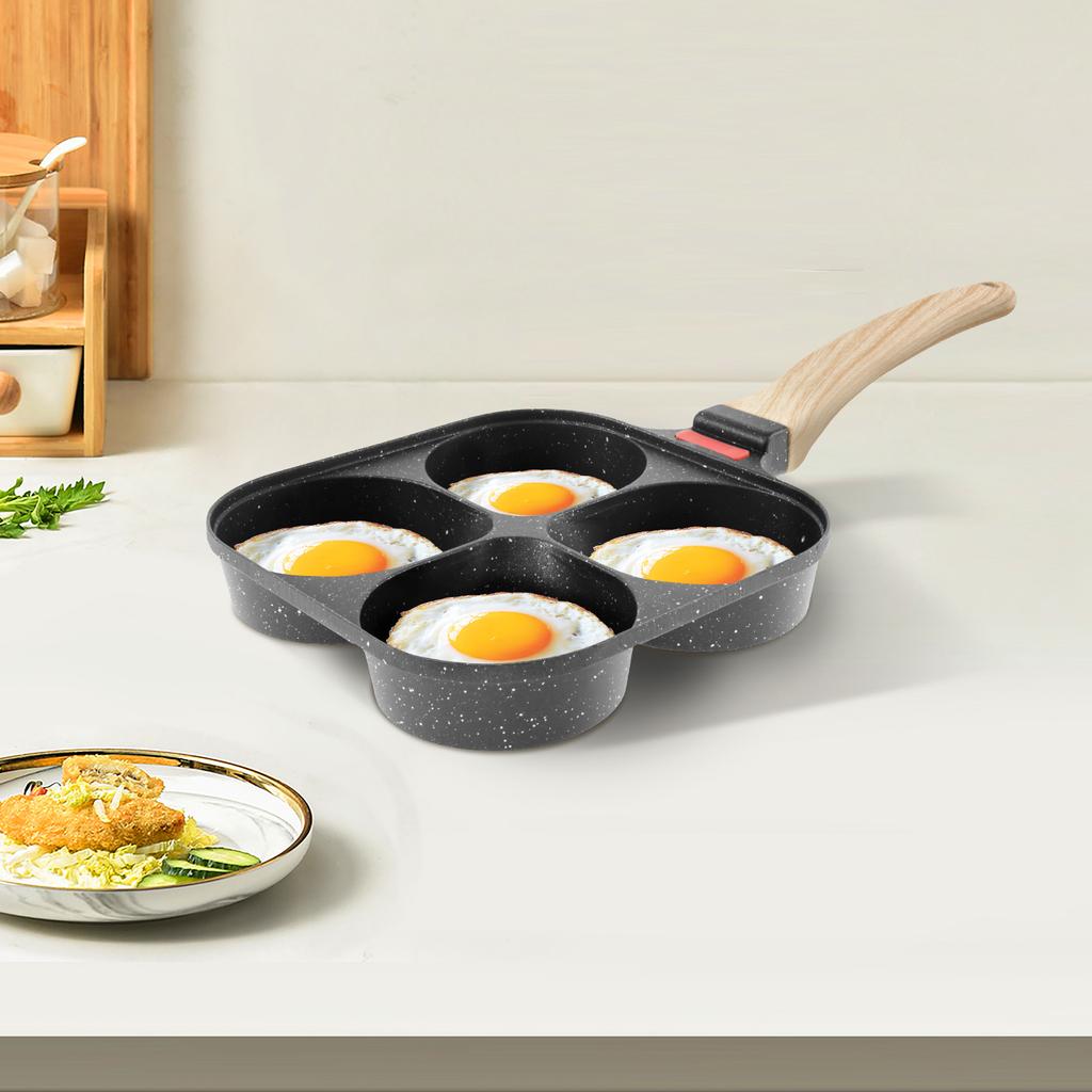 4Cups Egg Frying Pan with Wood Handle Nonstick Omelette Pan Stone Egg Pan Multifunctional Omelette Skillet Healthy Pancake