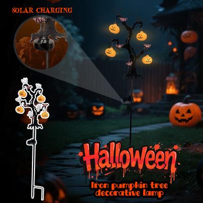 Halloween LED Scary Pumpkin Swaying Lights, LED Solar Halloween Pumpkin Stake Lights, Outdoor Solar Powered Pumpkin Tree For Outside Garden Yard