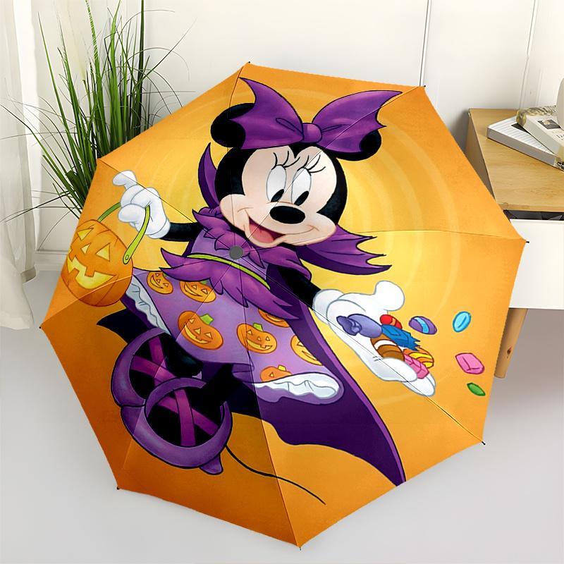 Halloween, Minnie Mouse Automatic Opening and Closing Umbrella, Compact Travel Umbrella, Lightweight and Portable, Suitable for Beach Commut