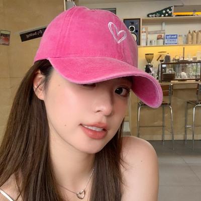 Peach Heart Embroidered Water Washed Aged Spring/Summer Baseball Hat Korean Edition Thin Couple Soft Top Duck Tongue Hat
