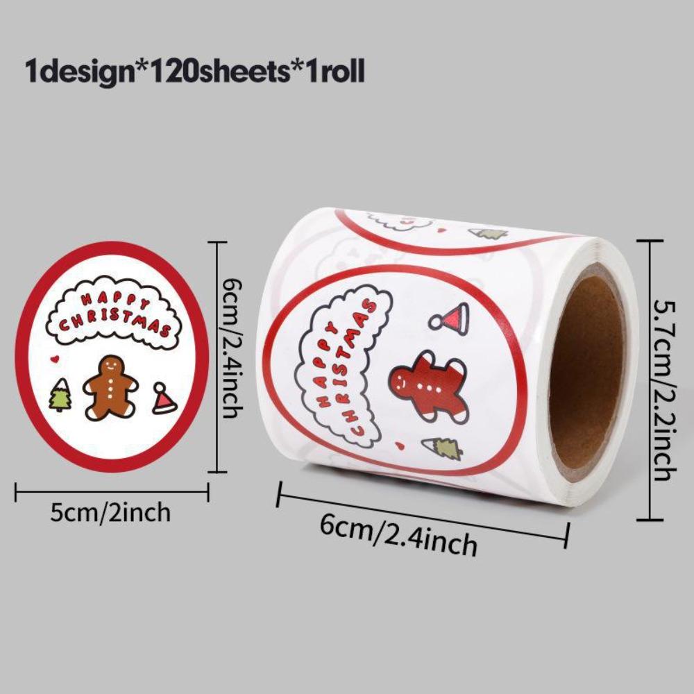 120pcs/roll Cartoon Merry Christmas Stickers Elliptical Decorative Gift Decorative Labels Easy to Use Convenient