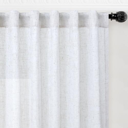 Homaxy Linen Semi Sheer Curtain 2 Panels Light Filtering Drapes with Rod Pocket Back Tab for Living Room Bedroom Farmhouse Decor