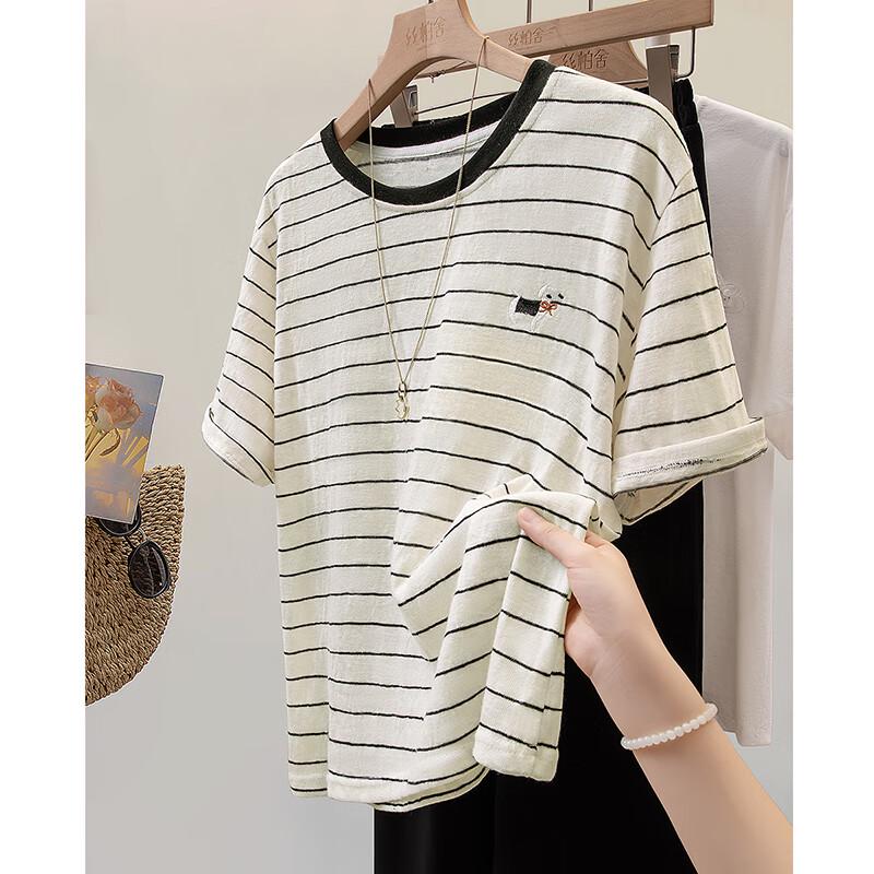 Sybill She Women's 2026 Summer Striped Round Neck Short Sleeve T-Shirt