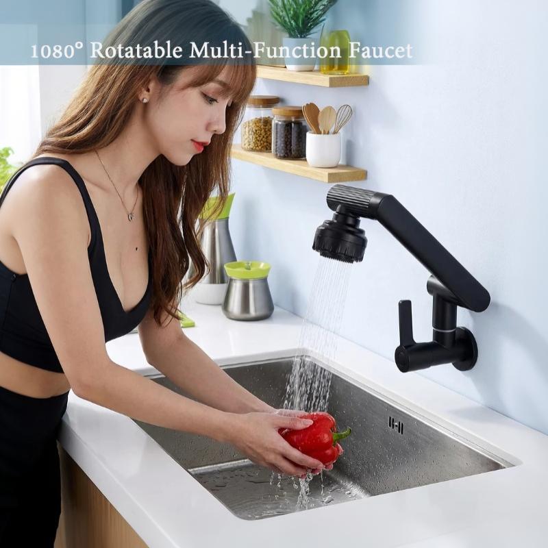 Black 1080° Swivel Robotic Arm Kitchen Faucet Dual Flow Modes Anti-Splash Brass Core for Home Kitchen Sink