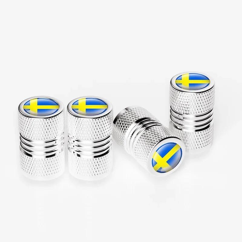 4Pcs Aluminum Car Sweden Flag Emblem Wheel Tire Valves Tyre Air Caps Case Decoration Accessories For Volvo V70 XC60 S60 V60 V40