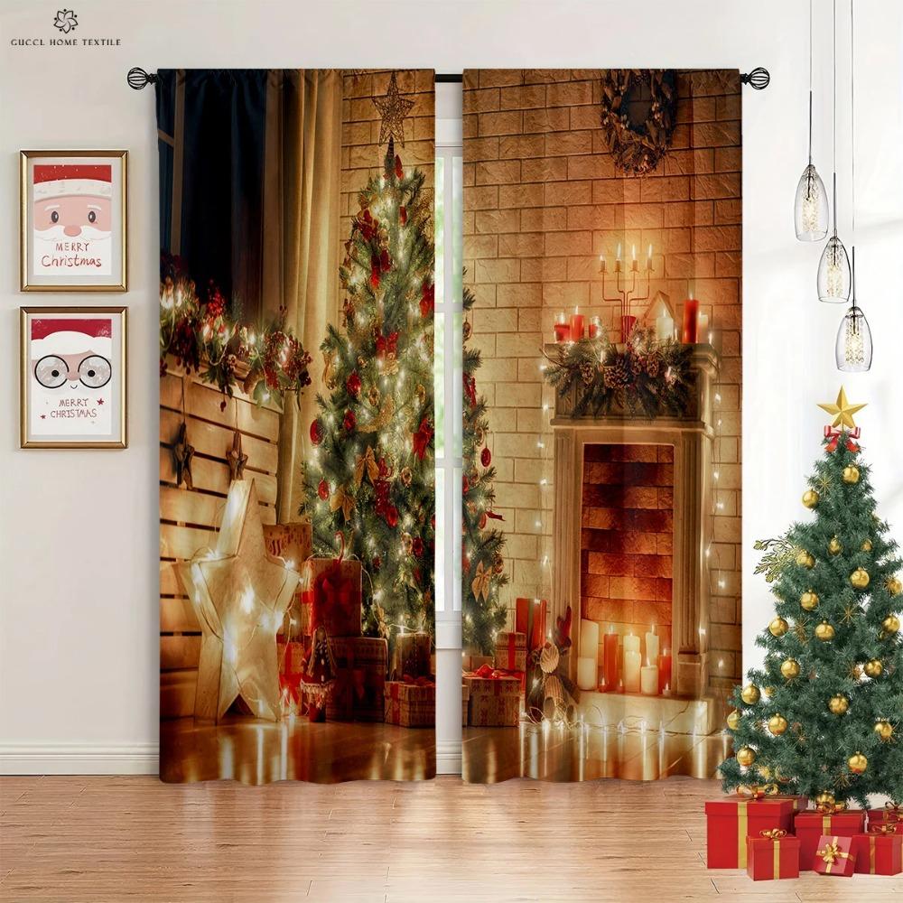 Zasłony okienne na Boże Narodzenie, prezenty noworoczne, dekoracja pokoju, odpowiednie do kuchni, sypialni, salonu, 2 szt.