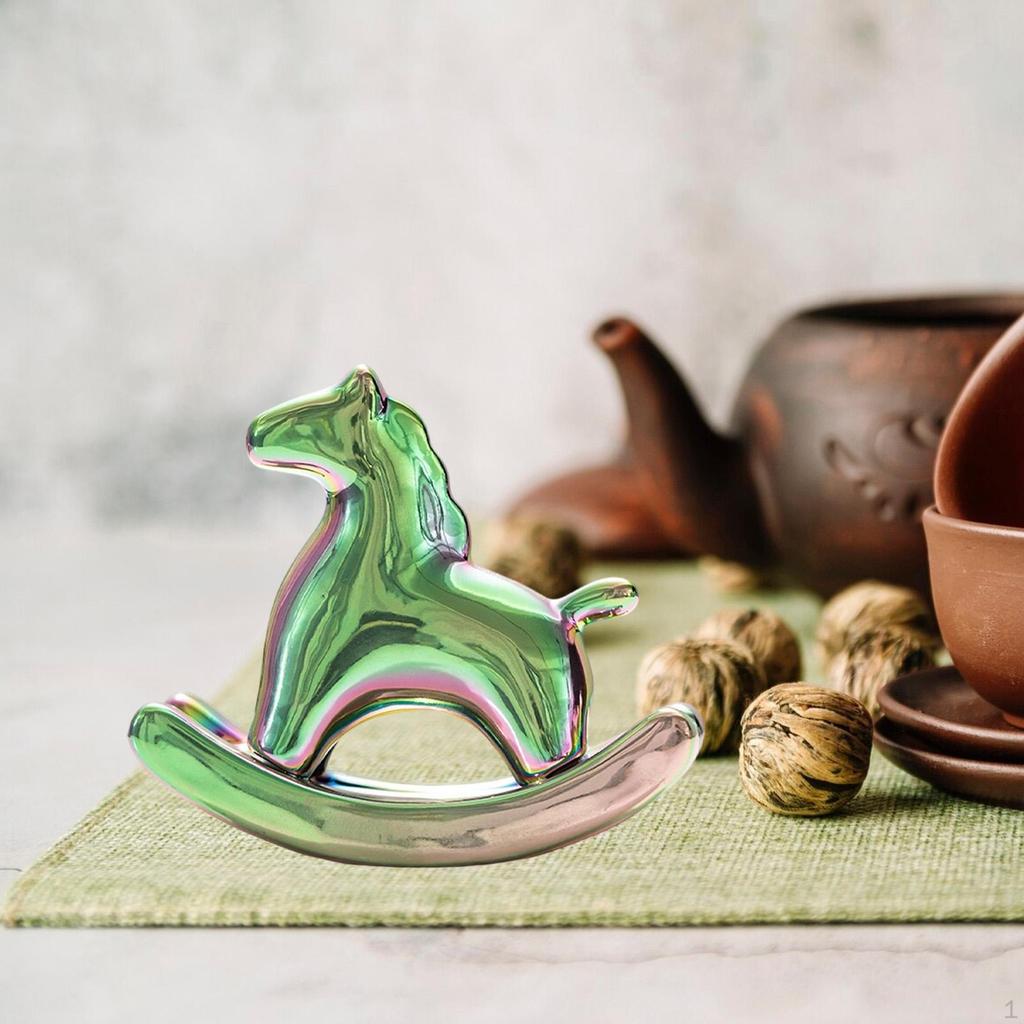Miniature Horse Figurine Animal Sculpture Ceramic Tea Pet Rocking Statue for Living Room