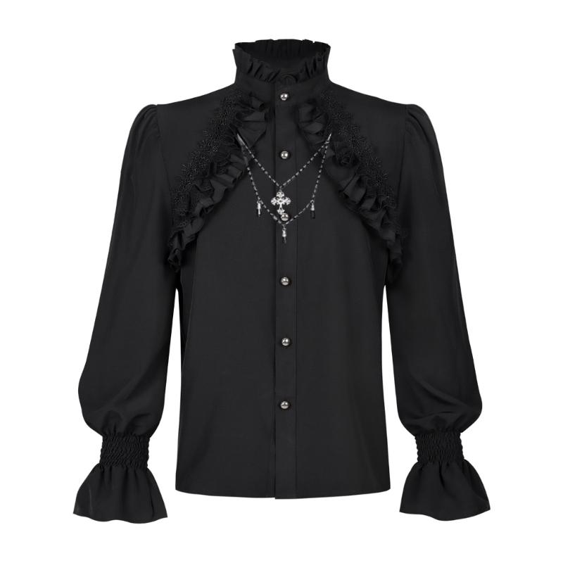 Gothic Lace Trim Blouse Halloween Cosplay Shirt Elegant Victorian Style Polyester Costume Top For Theme Parties