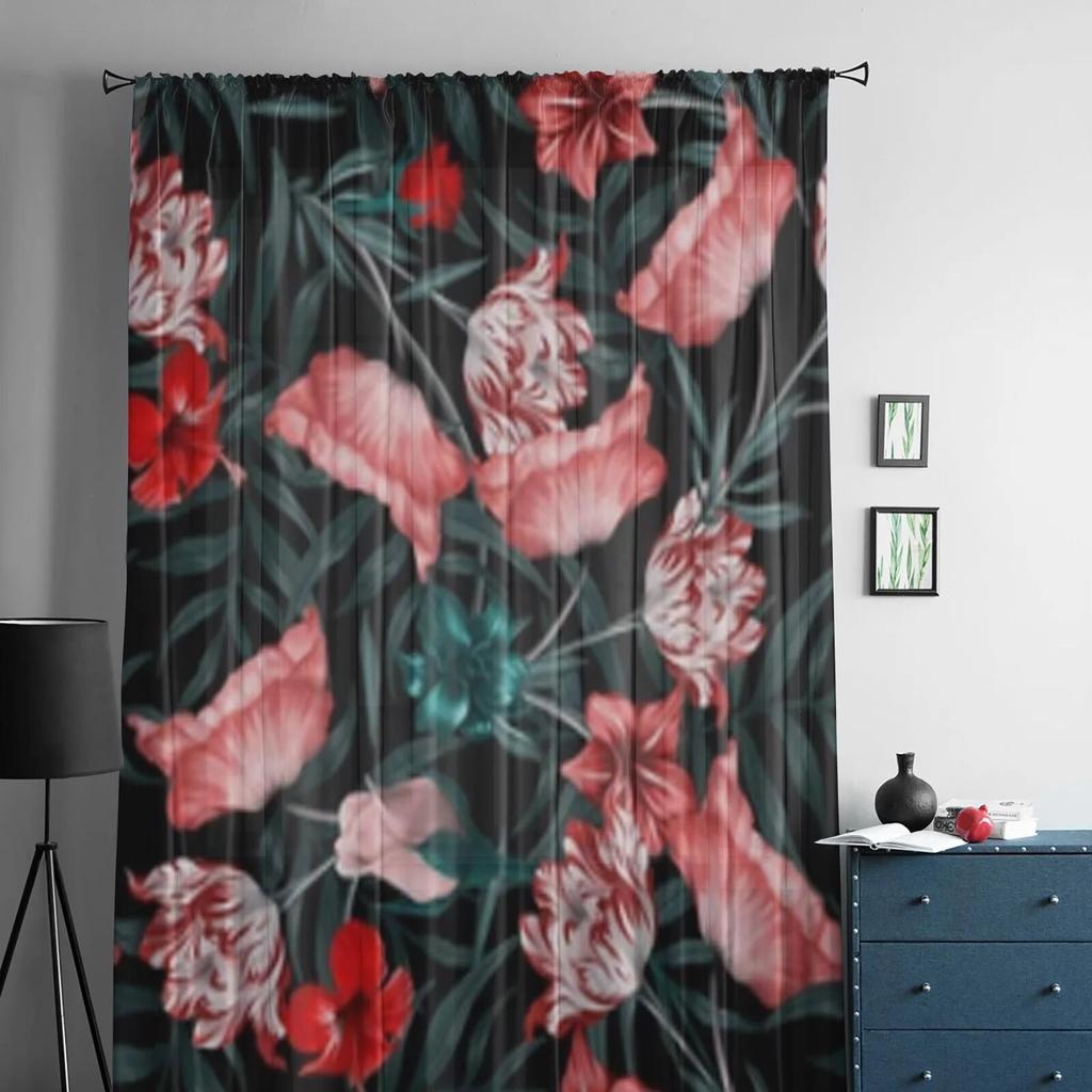 Flower Pattern Sheer Curtains For Living Room Window Transparent Voile Tulle Curtain Bedroom Drapes Home Decor