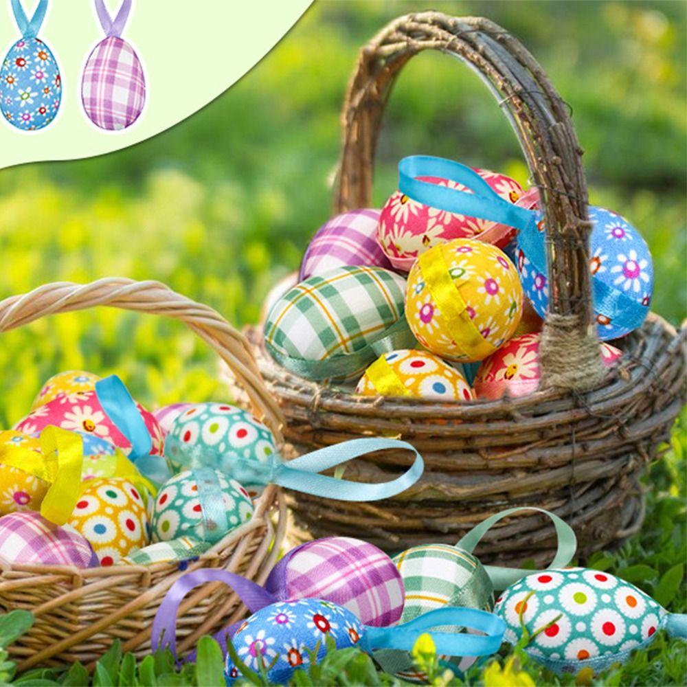 24Pcs Multicolor Easter Egg Ornaments Cute DIY Craft Foam Easter Eggs Decorative Hanging Ropes Hanging Ornaments Kids Gifts