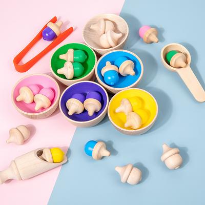 Educational Fun Counting Color Classification Cup Wooden Toy Clip Beads Color  Matching Gift
