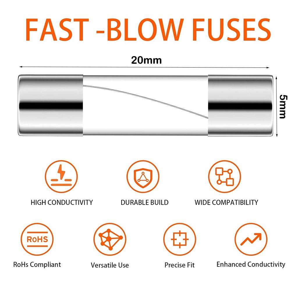 5*20mm Glass Fuse 250V Fast Blow Fuses New Fuse Kit