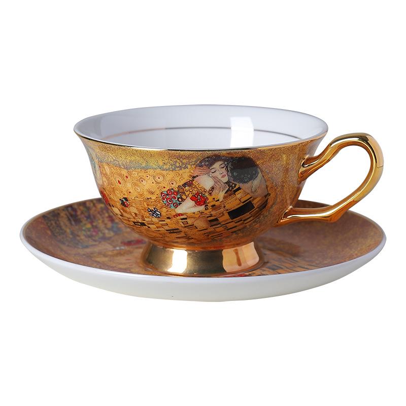 European Style Bone China Coffee & Tea Cup Set with Saucer - Retro English Afternoon Tea Gift Box