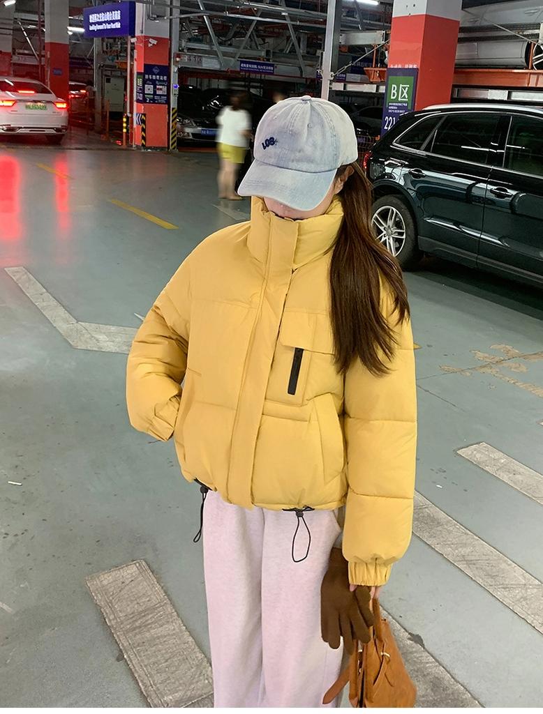 Jachetă de iarnă groasă și călduroasă pentru femei, scurtă, cu guler înalt, rezistentă la vânt, cu tiv ajustabil