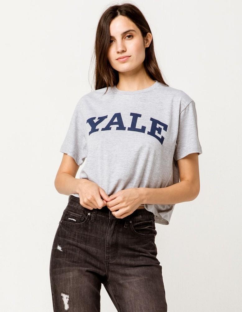 Yale University Womens Gray Crop Crooped Tee Shirt