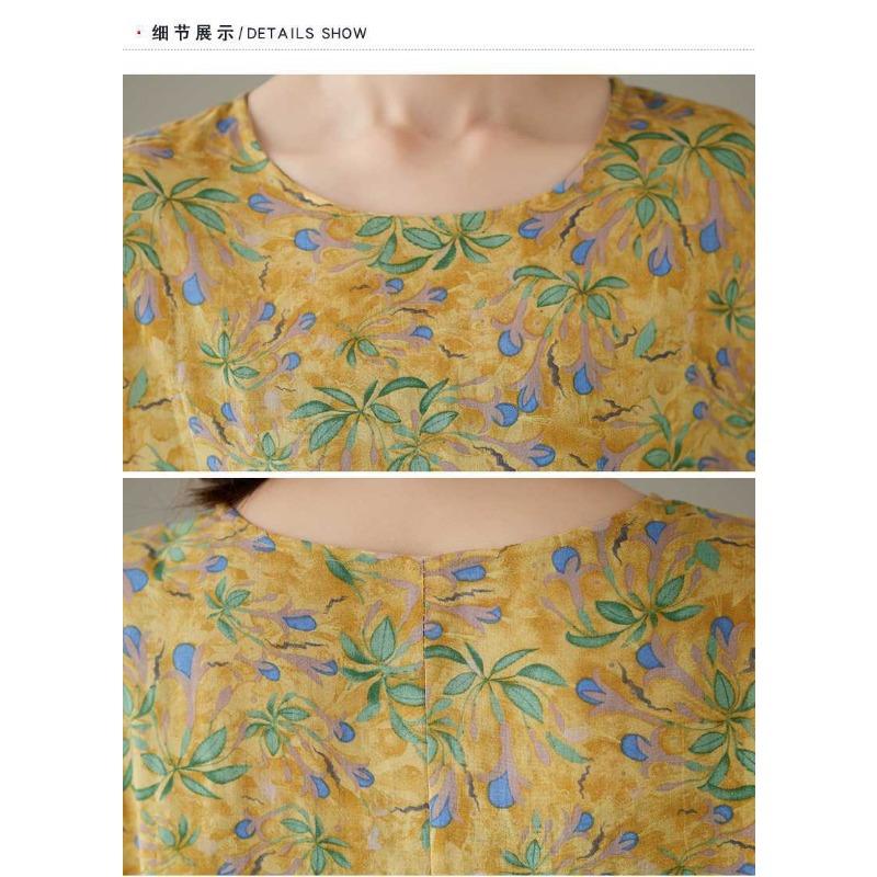 Summer New Yellow Floral Loose Thin Mid-length Temperament Dress Women