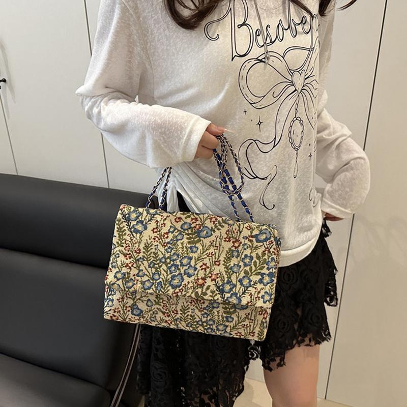 Envelope Bag Summer Flower Printing Cover Type Fashion Casual Shoulder Bag National Style Chain Handbag For Women KTY