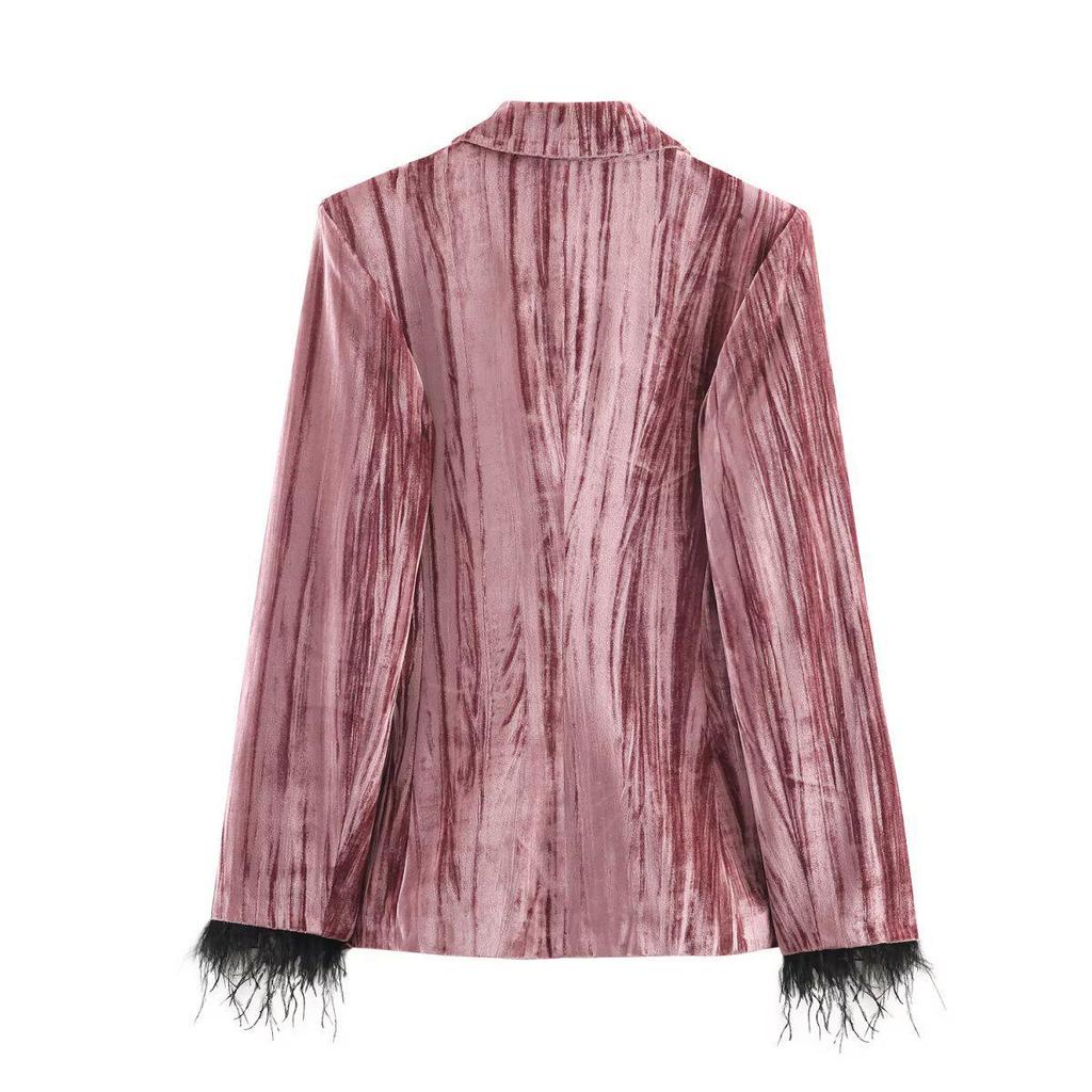 Women's Velvet Suit: 2025 European & American Style Jacket with Wide-Leg Pants