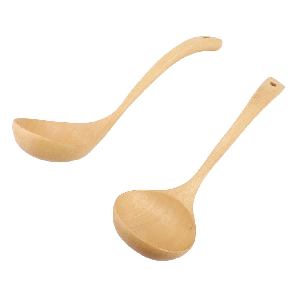2PCS Wooden Spoon Ladle for Cooking Long Handle Kitchen Serving Spoon Soup Ladle Cooking Utensil