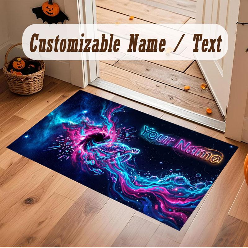 Space Cosmic Theme Crystal Velvet Floor Rug Personalized Custom Name Text Warm Carpet Home Decoration